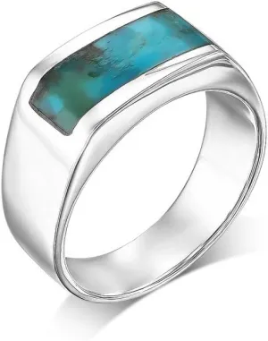 MOUNTJEWELS Turquoise Men’s Ring 925 Sterling Silver Turquoise Ring Handmade Gemstones Rings for Mens Gift for Him
