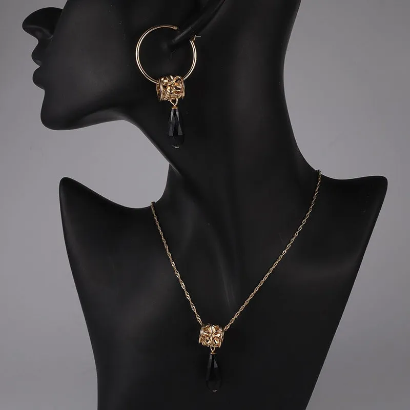 Multi-color Crystal Pendant Necklaces and Earrings Jewelry Sets