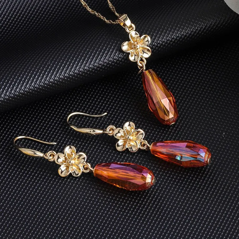 Multi-color Crystal Pendant Necklaces and Earrings Jewelry Sets