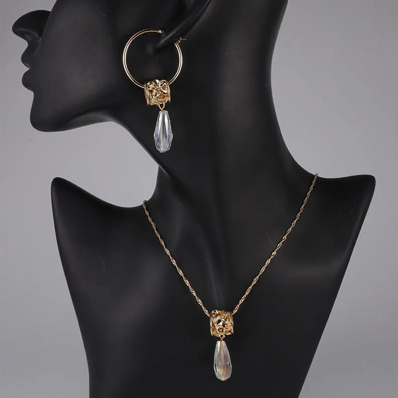 Multi-color Crystal Pendant Necklaces and Earrings Jewelry Sets