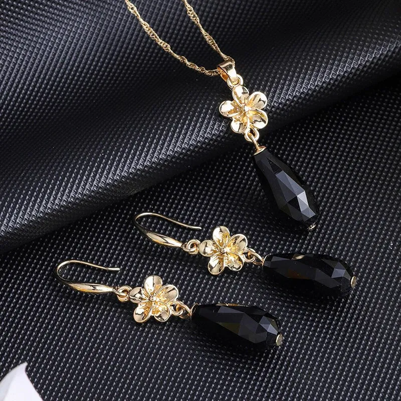 Multi-color Crystal Pendant Necklaces and Earrings Jewelry Sets