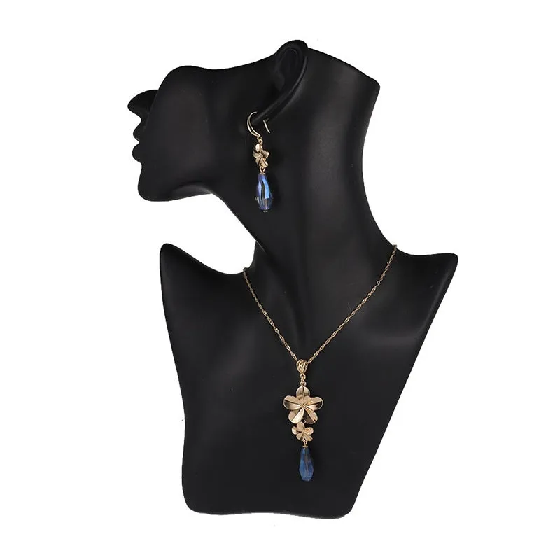 Multi-color Crystal Pendant Necklaces and Earrings Jewelry Sets