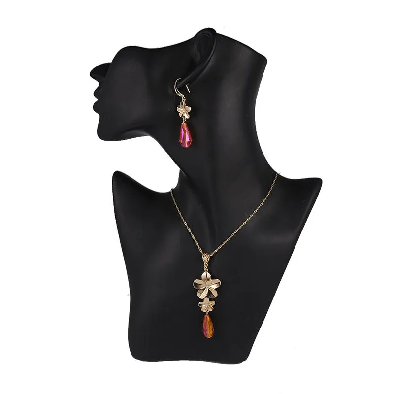 Multi-color Crystal Pendant Necklaces and Earrings Jewelry Sets