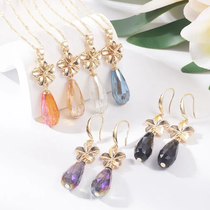 Multi-color Crystal Pendant Necklaces and Earrings Jewelry Sets