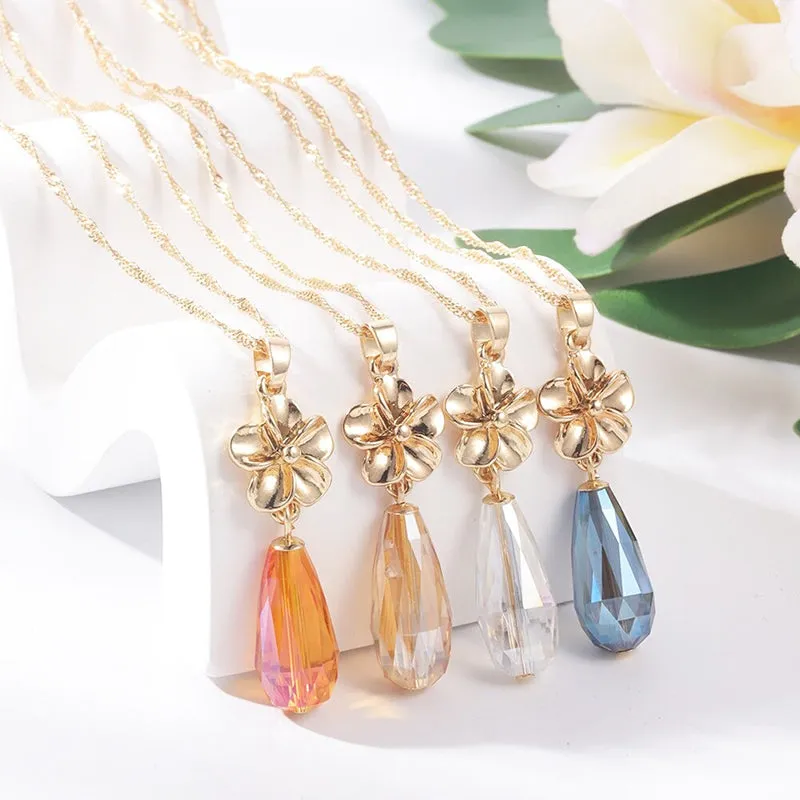 Multi-color Crystal Pendant Necklaces and Earrings Jewelry Sets