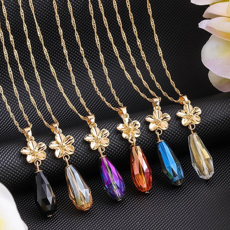 Multi-color Crystal Pendant Necklaces and Earrings Jewelry Sets