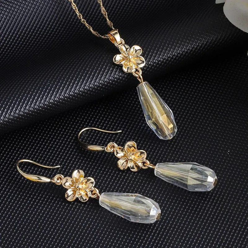 Multi-color Crystal Pendant Necklaces and Earrings Jewelry Sets