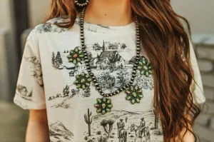 Multi Floral Cluster Silver Beads Necklace