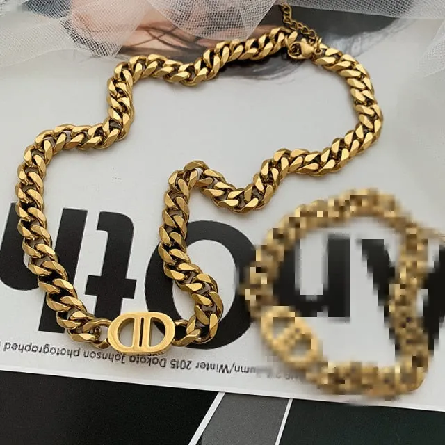 Multi Layer Chain Woman Rock Thick Chain Street Snap Necklace