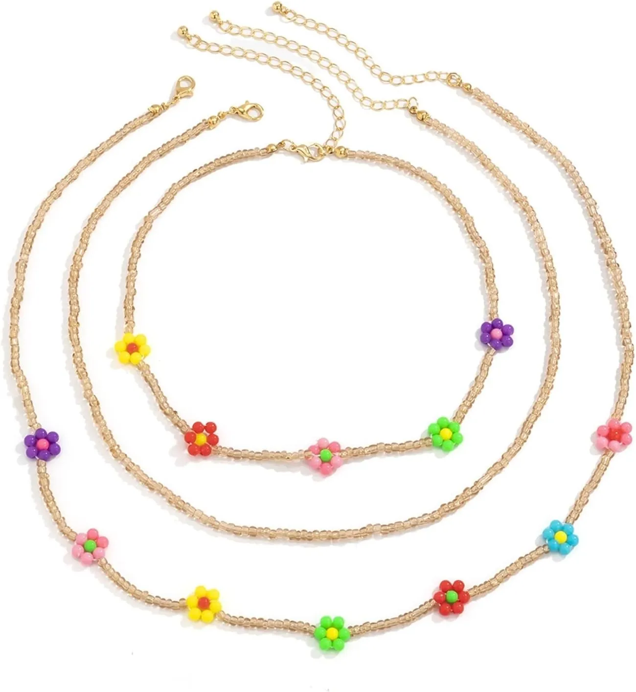 Multi Layered Necklace, 3 Layered Necklaces for Women Pendant Necklaces Necklace Daisy Bead Design Anniversary Sister Gifts from Sisters