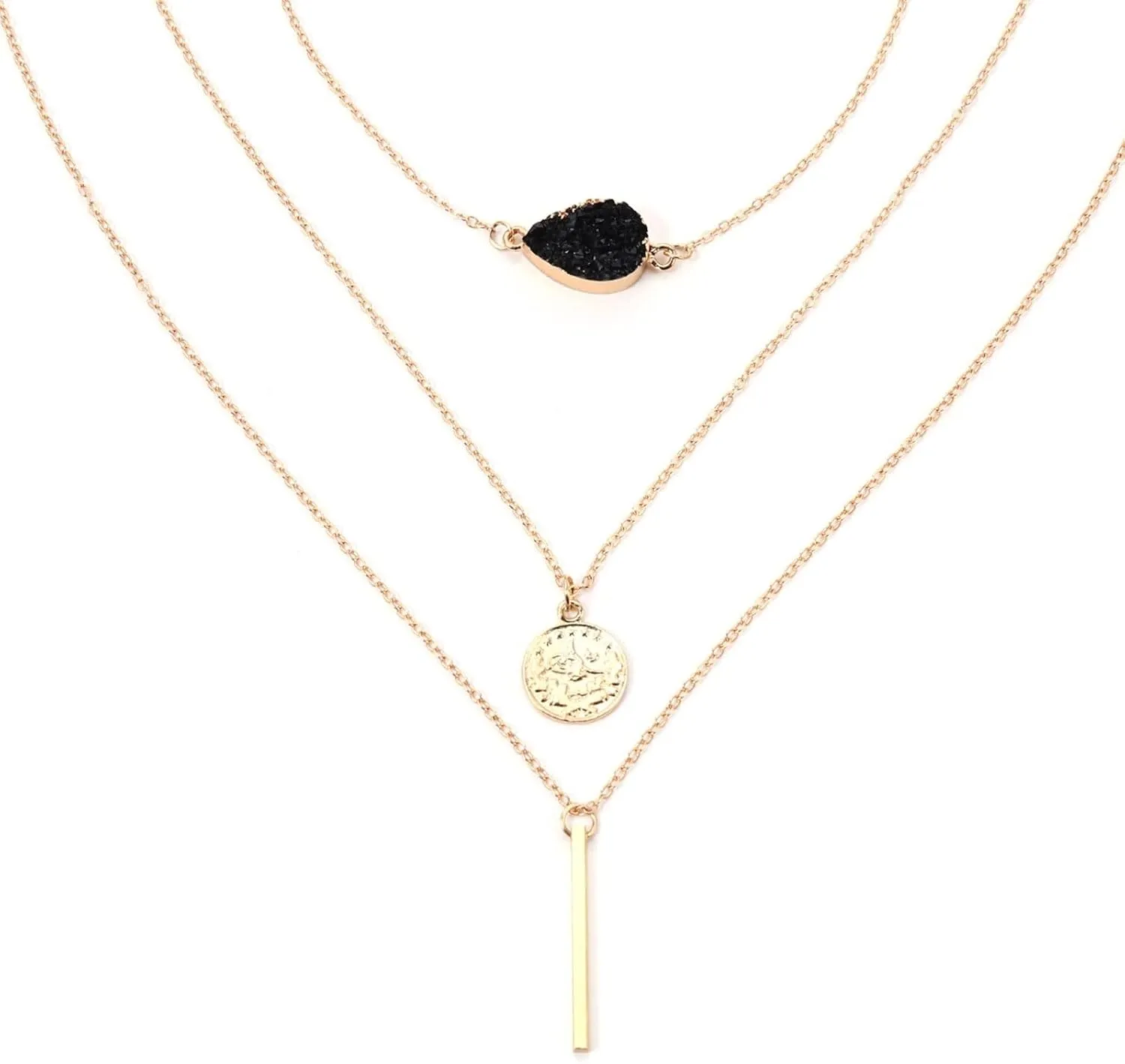 Multi Layered Necklaces for Women, 3 Layer Necklace for Girls Gold Lobster Claw Sequin Multilayer Collar Design Valentines Day Womens Jewlry