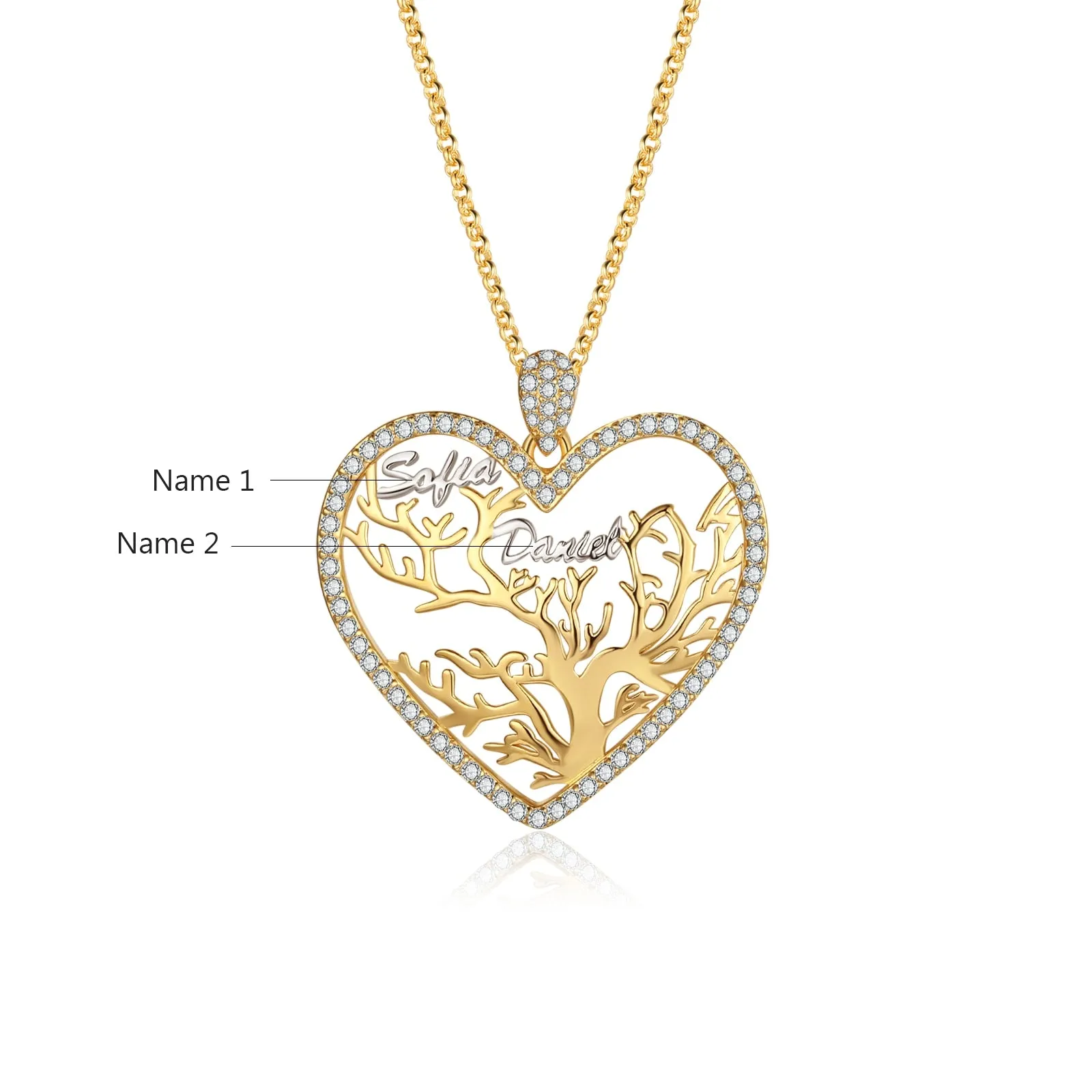 Multi-name Mixed Color Heart Necklace Family Tree of Life Nameplate Pendant