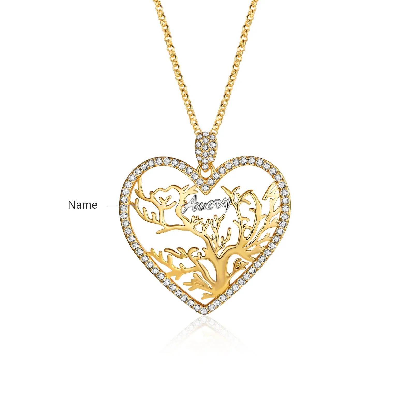 Multi-name Mixed Color Heart Necklace Family Tree of Life Nameplate Pendant