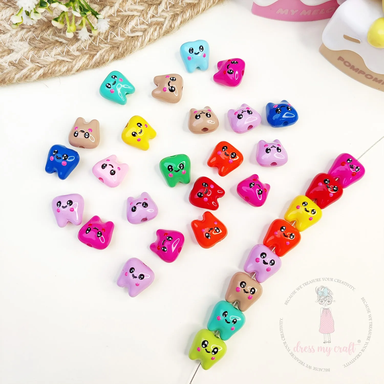 Multicolor Hand Painted Tooth Beads