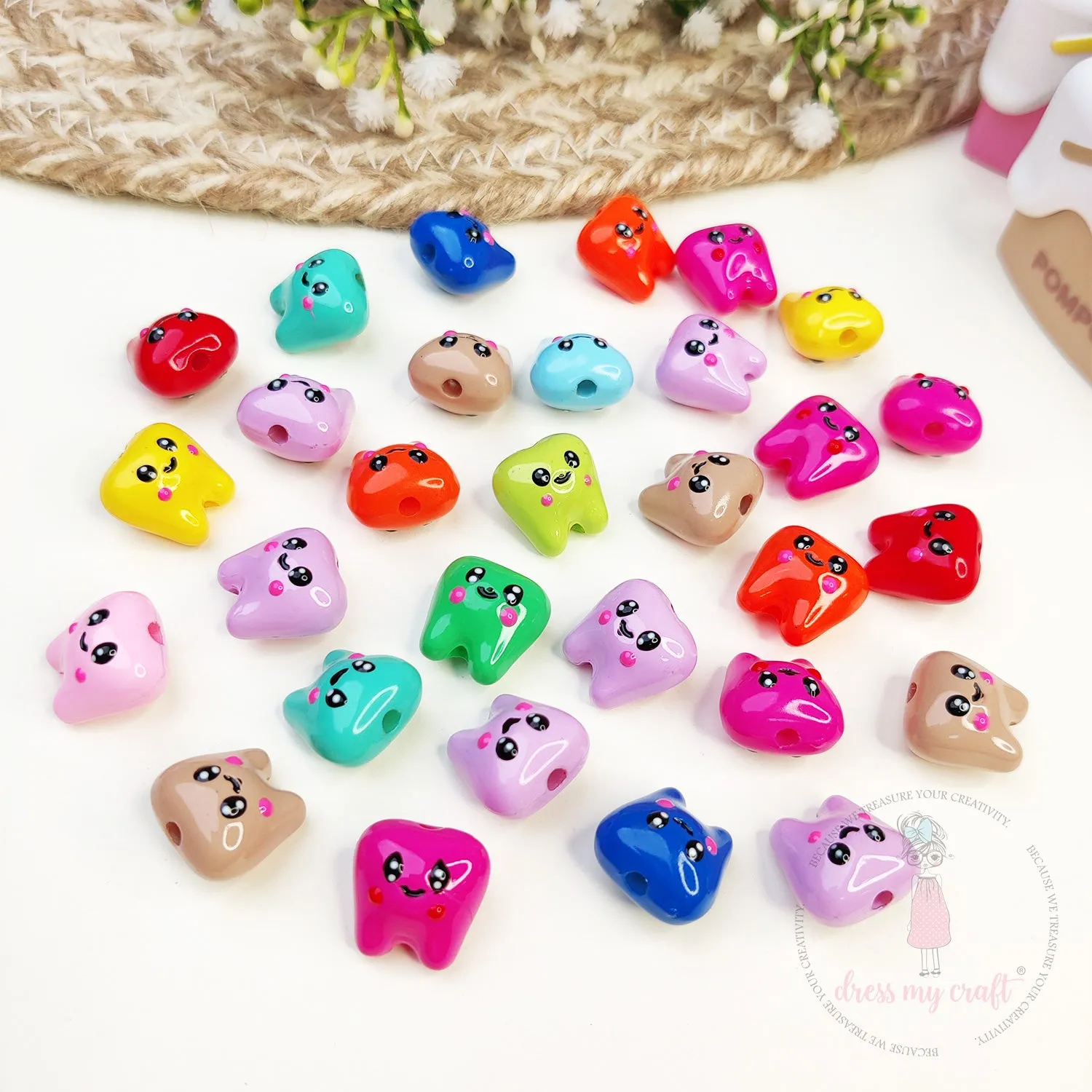 Multicolor Hand Painted Tooth Beads