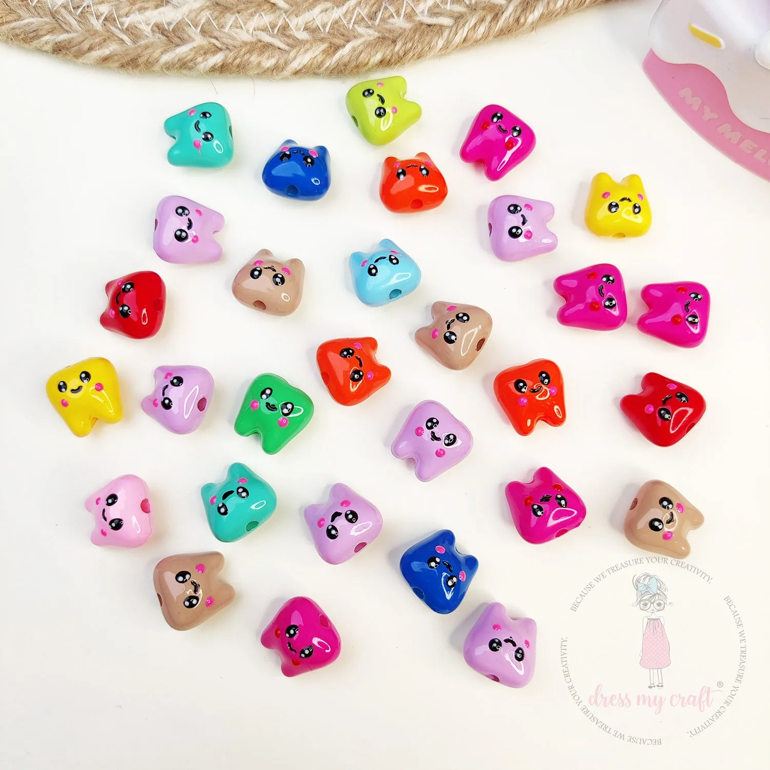 Multicolor Hand Painted Tooth Beads