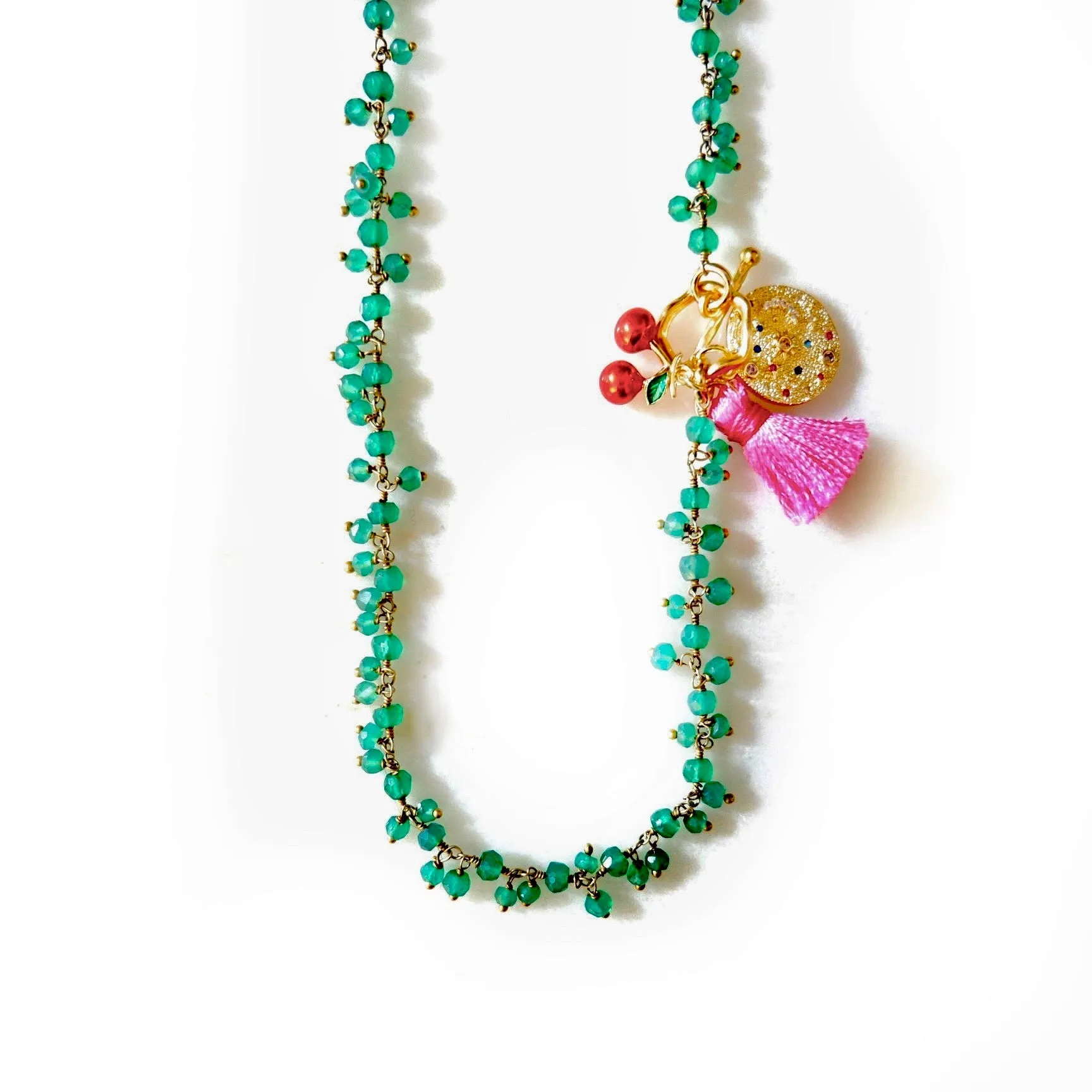 my tiny green agate cluster necklace