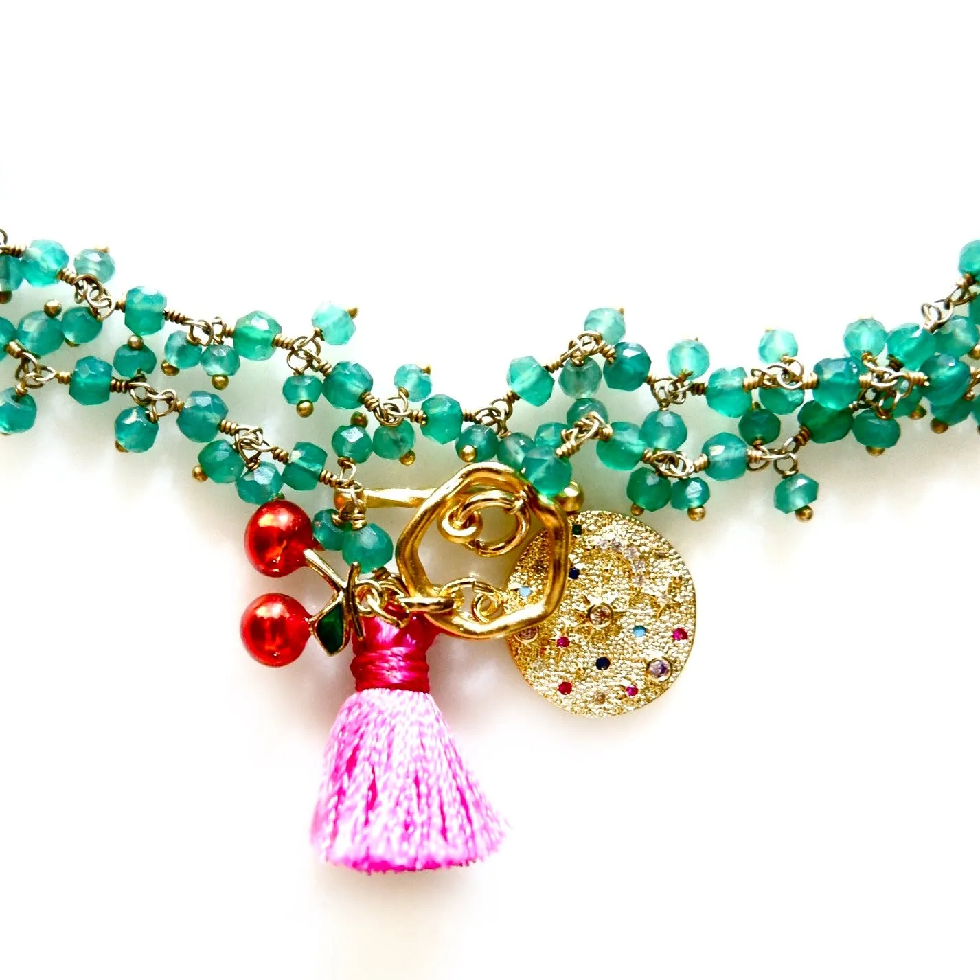 my tiny green agate cluster necklace