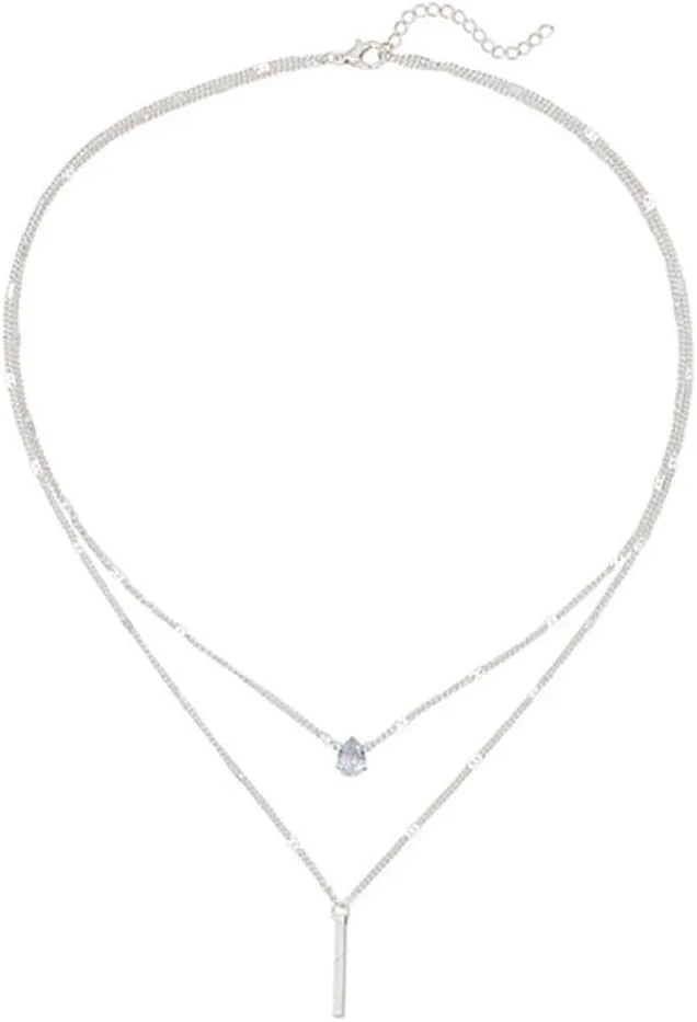 MYANAIL Double Layered Drop Shaped Crystal Pendant Necklace for Women 14k Gold Strip Bar Choker Clavicle Necklace Jewelry