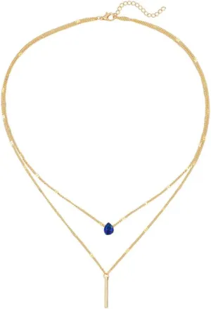 MYANAIL Double Layered Drop Shaped Crystal Pendant Necklace for Women 14k Gold Strip Bar Choker Clavicle Necklace Jewelry