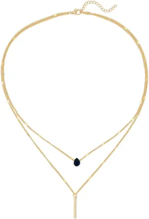 MYANAIL Double Layered Drop Shaped Crystal Pendant Necklace for Women 14k Gold Strip Bar Choker Clavicle Necklace Jewelry