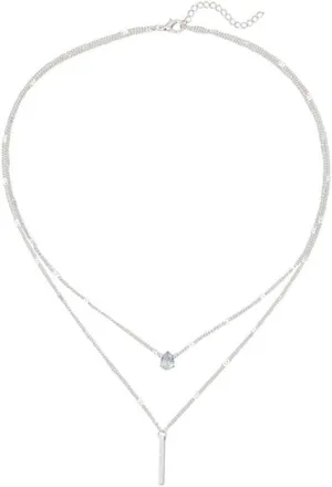MYANAIL Double Layered Drop Shaped Crystal Pendant Necklace for Women 14k Gold Strip Bar Choker Clavicle Necklace Jewelry