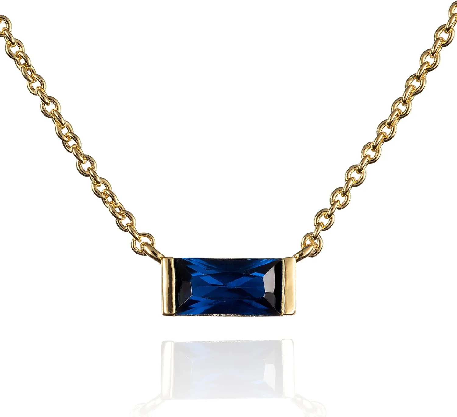 namana Dainty Gold Necklace for Women with a Single Coloured Stone, Gold Pendant Necklaces for Women with Baguette Cut Stones, Simple Gold Necklace for Women