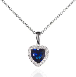 namana Silver Heart Necklace for Women with a Blue or Red Stone, 925 Sterling Silver Necklaces for Women with a Heart Shaped Stone and Cubic Zirconia Sones, Heart Pendant Necklace for Women