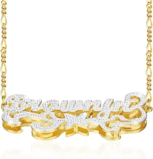 Name Necklace Personalized Double Layer Name Necklace 18K Gold-Plated Two Tone Custom Letter Nameplate Necklace Customized Jewelry Gift for Women