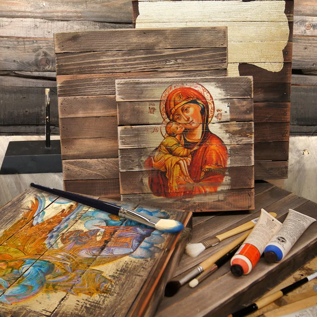 Nativity with Angel Religious Christian Sacred Icon Ornament - Inspirational Icon Decor - 87049
