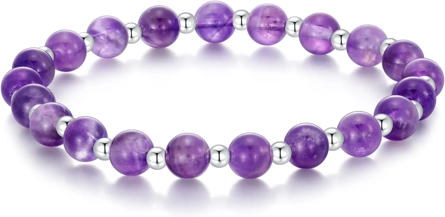 Natural Amethyst Bracelet for Women, 925 Sterling Silver, Genuine Amethyst Jewelry