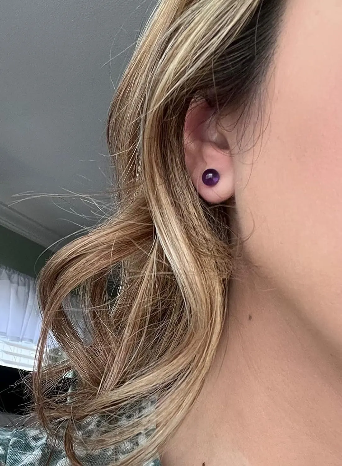 Natural Amethyst Earrings Sterling Silver - 6mm Amethyst Gemstone Stud Earrings, Purple Healing Crystal Earrings Handmade Birthstone Jewelry Valentine's Day Gifts for Her