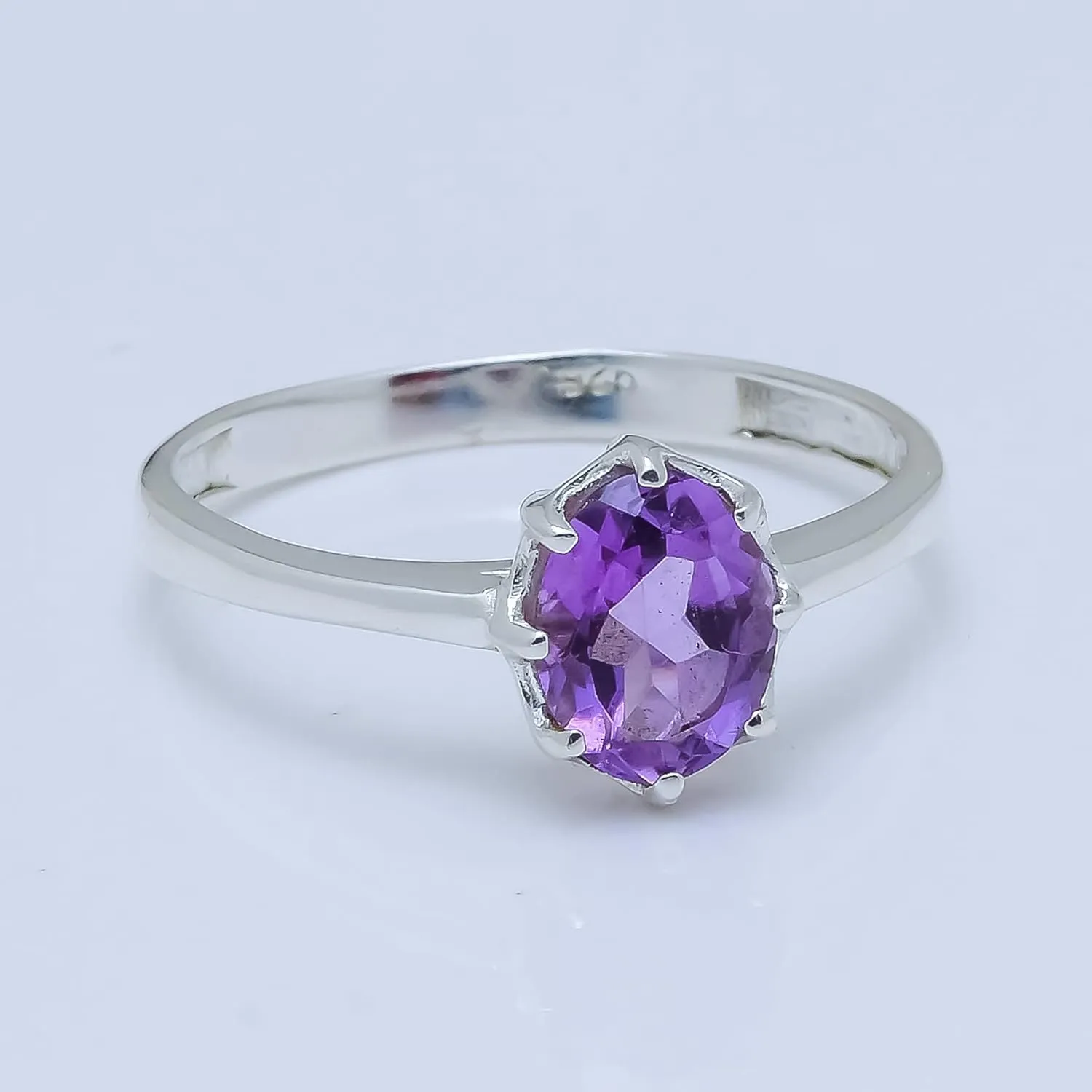Natural Amethyst Ring-Handmade Silver Ring-925 Sterling Silver Ring-Oval Amethyst Designer Ring-Ring-February Birthstone-Promise Ring (SR-27)