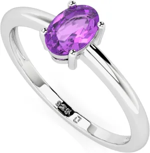 Natural Amethyst Stackable Ring for Women in Sterling Silver, February Birthstone Jewelry Gifts for Her (Round, Oval, Pear)
