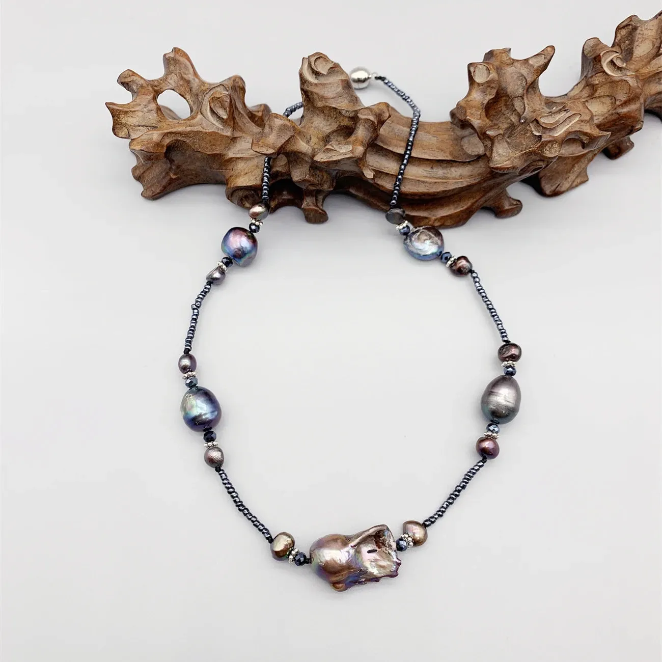 Natural Black Baroque Pearl Choker Necklace