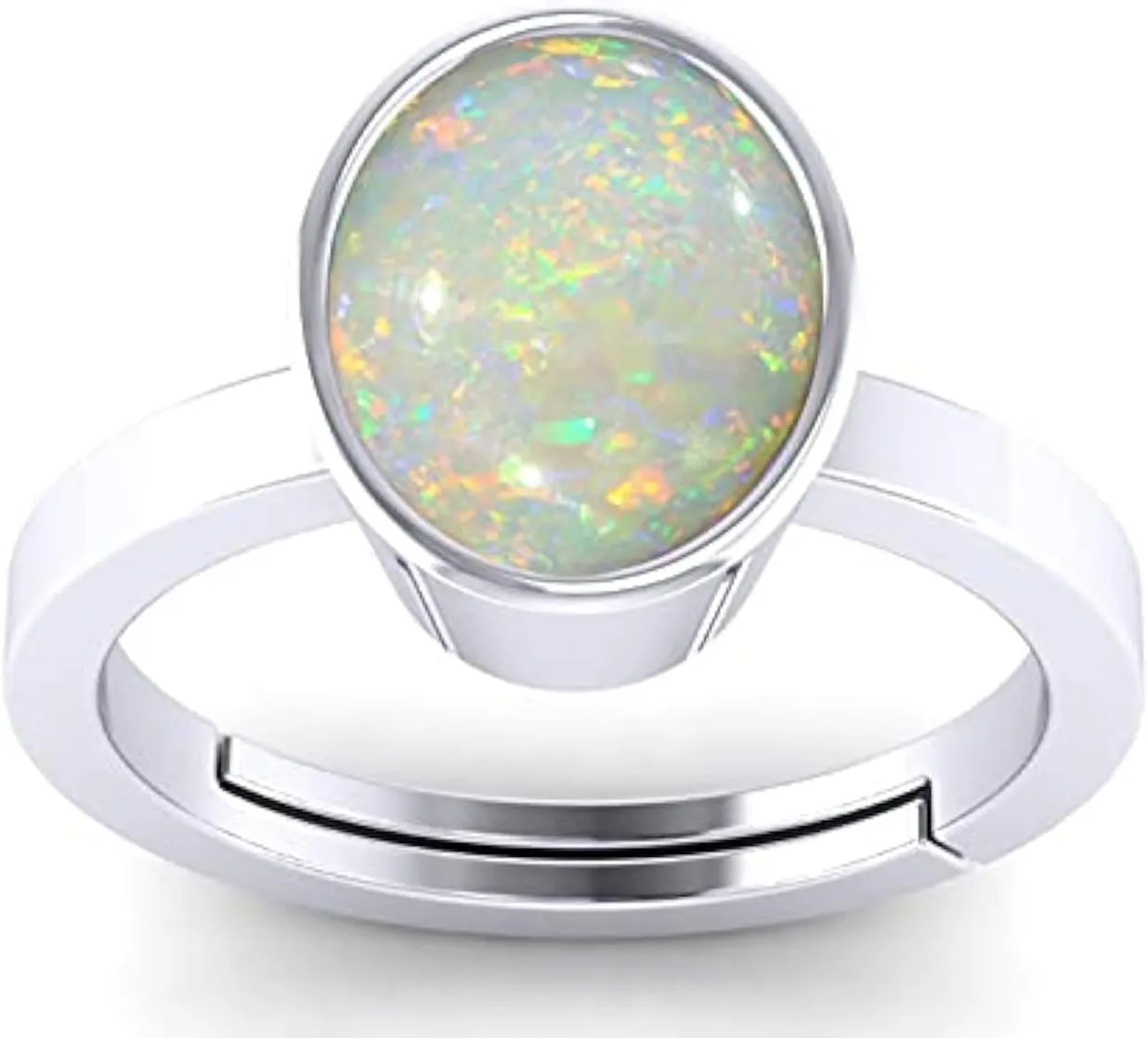 Natural Certified White Ethopian Opal birthstone Stone Sterling 92.5 Silver Adjustable Ring for Women and Men 10.25 Ratti / 9.70 Carat