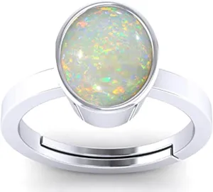 Natural Certified White Ethopian Opal birthstone Stone Sterling 92.5 Silver Adjustable Ring for Women and Men 10.25 Ratti / 9.70 Carat