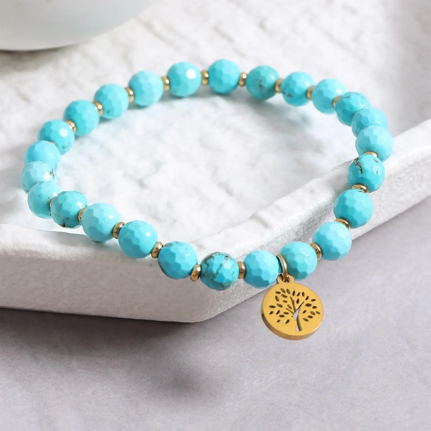 Natural Gemstone Beads Stretch Bracelet Tree of Life Charm Handmade Bracelet Healing Crystal Beaded Jewelry for Women Men