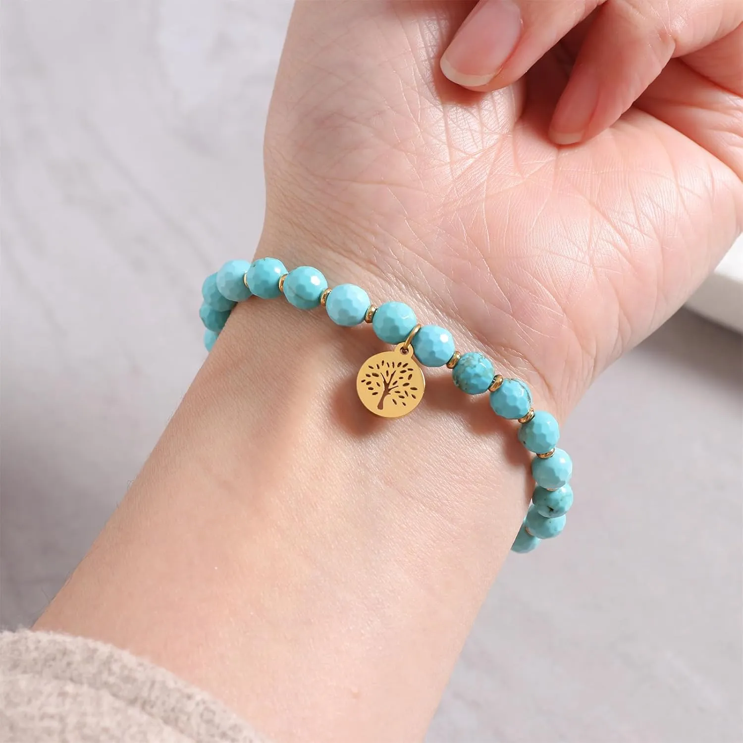 Natural Gemstone Beads Stretch Bracelet Tree of Life Charm Handmade Bracelet Healing Crystal Beaded Jewelry for Women Men