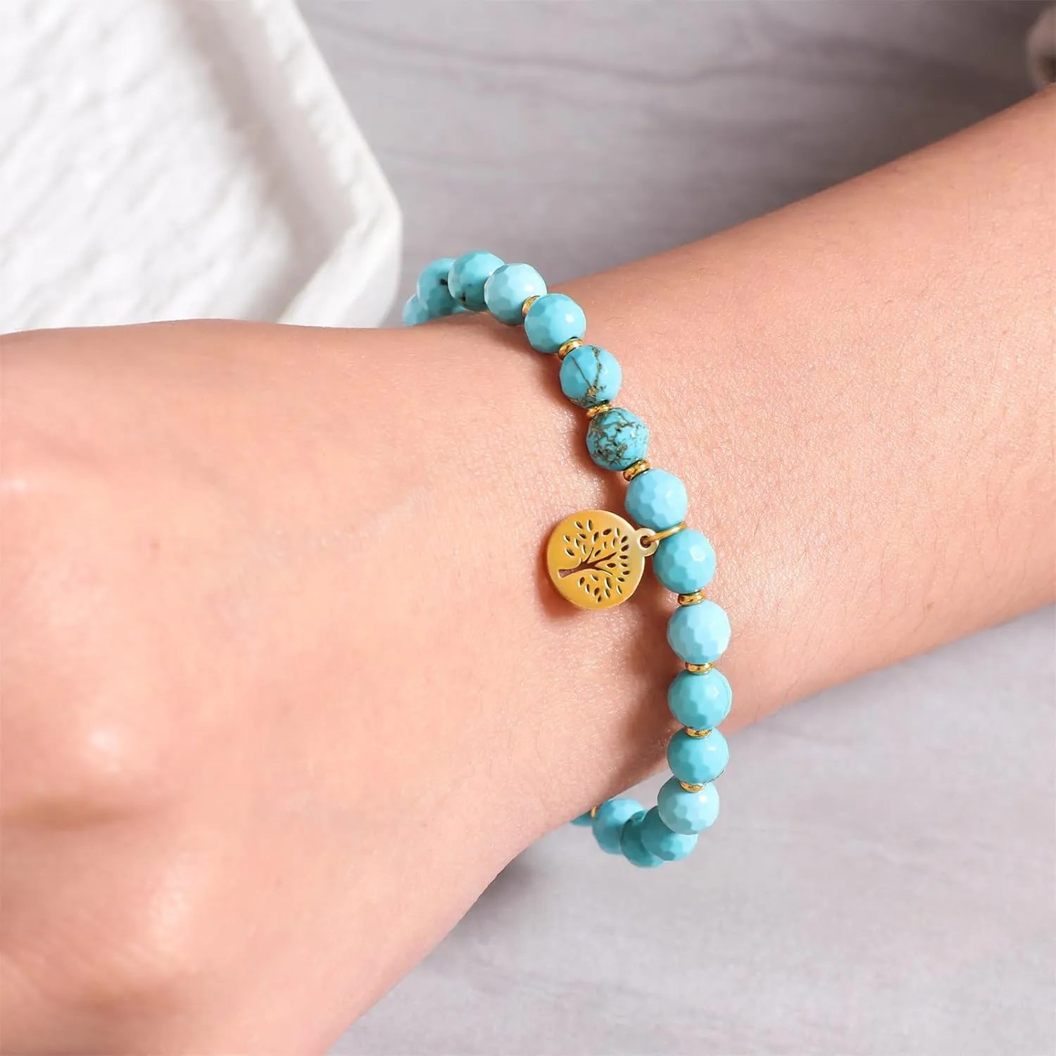 Natural Gemstone Beads Stretch Bracelet Tree of Life Charm Handmade Bracelet Healing Crystal Beaded Jewelry for Women Men