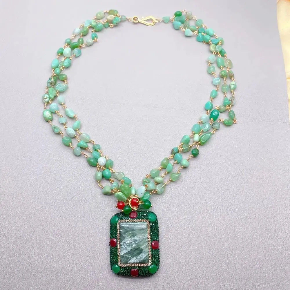 Natural Green gemstone Chrysoprase & Seraphinite Rosary Necklace