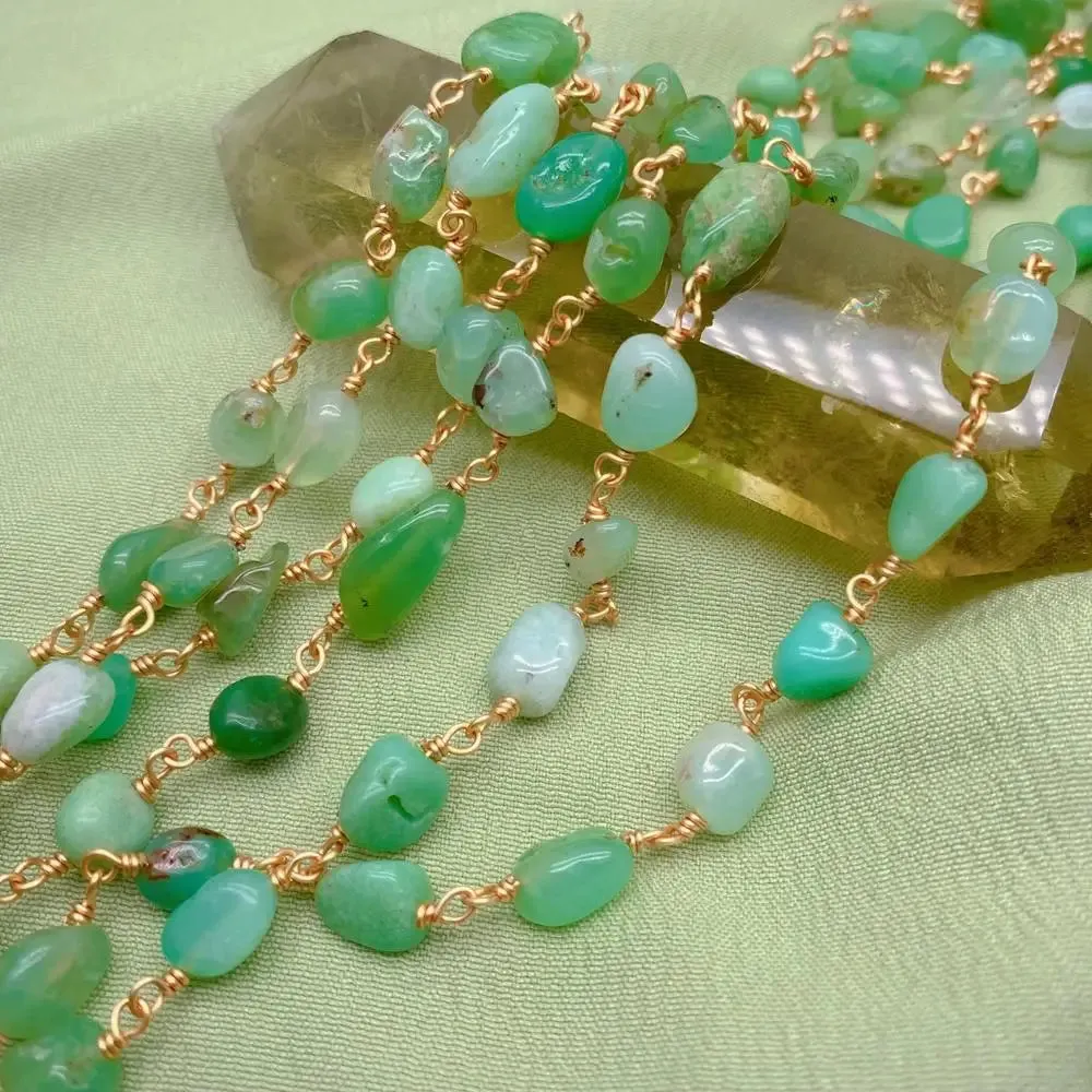 Natural Green gemstone Chrysoprase & Seraphinite Rosary Necklace