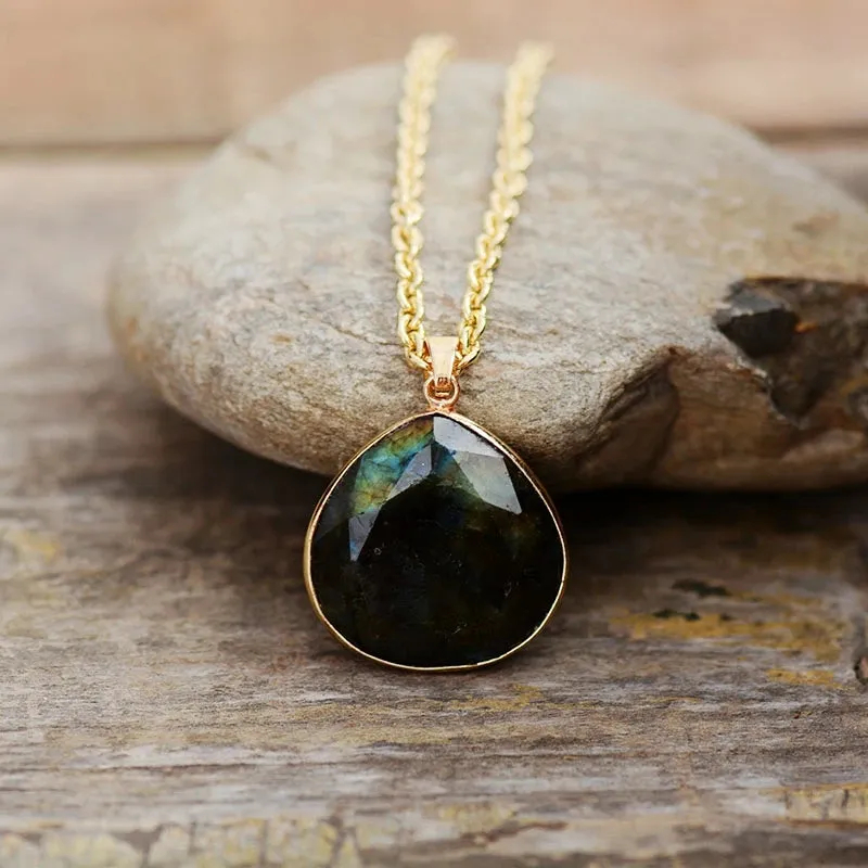 Natural Labradorite Teardrop Gemstone Pendant Necklace