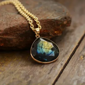 Natural Labradorite Teardrop Gemstone Pendant Necklace