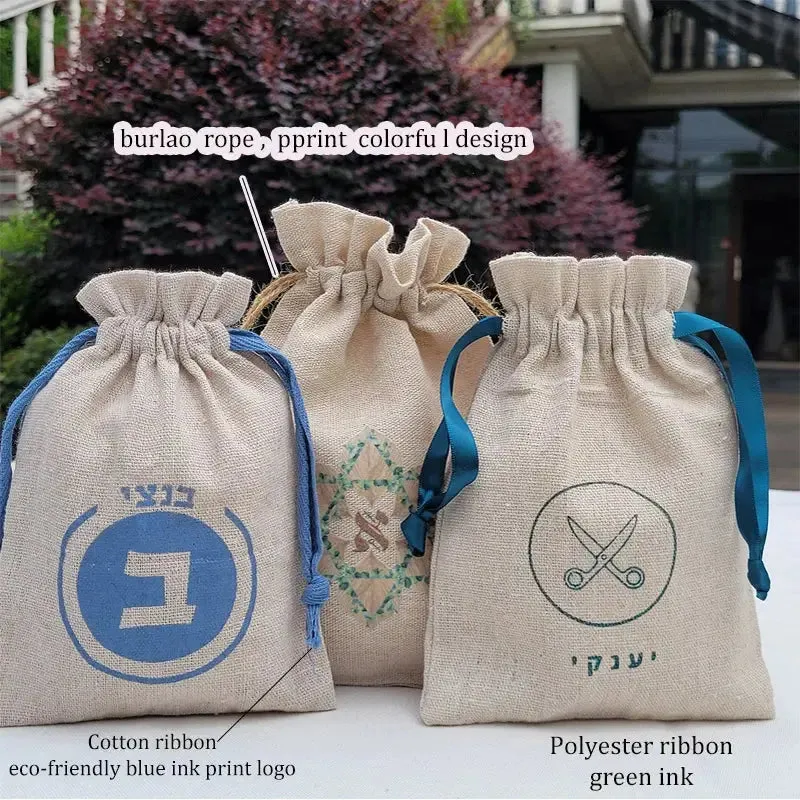 Natural Linen Ribbon Gift Bags 8x11cm 9x12cm 10x15cm 13x17cm 50pcs/Lot Jute Drawstring Dust Sack Jewelry Pouch