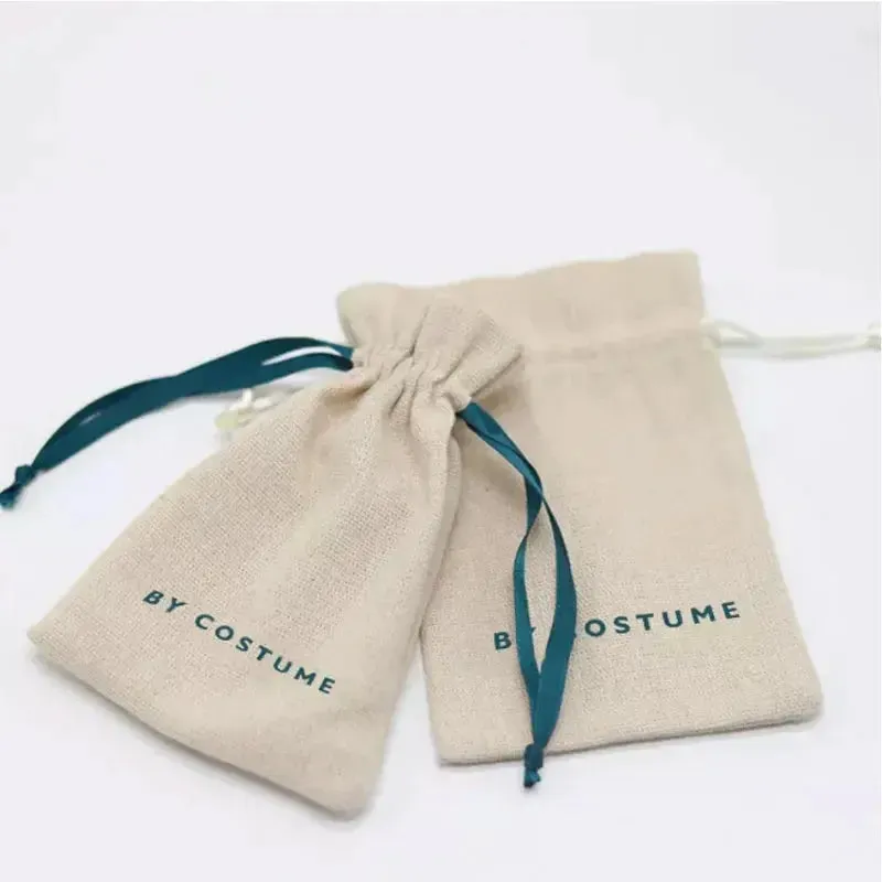 Natural Linen Ribbon Gift Bags 8x11cm 9x12cm 10x15cm 13x17cm 50pcs/Lot Jute Drawstring Dust Sack Jewelry Pouch