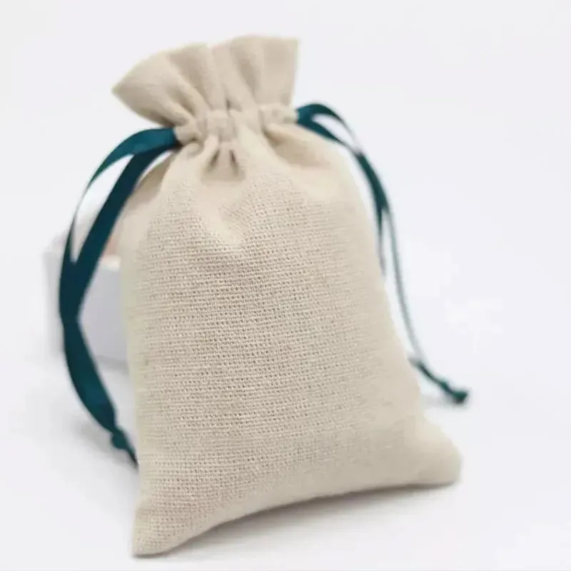 Natural Linen Ribbon Gift Bags 8x11cm 9x12cm 10x15cm 13x17cm 50pcs/Lot Jute Drawstring Dust Sack Jewelry Pouch