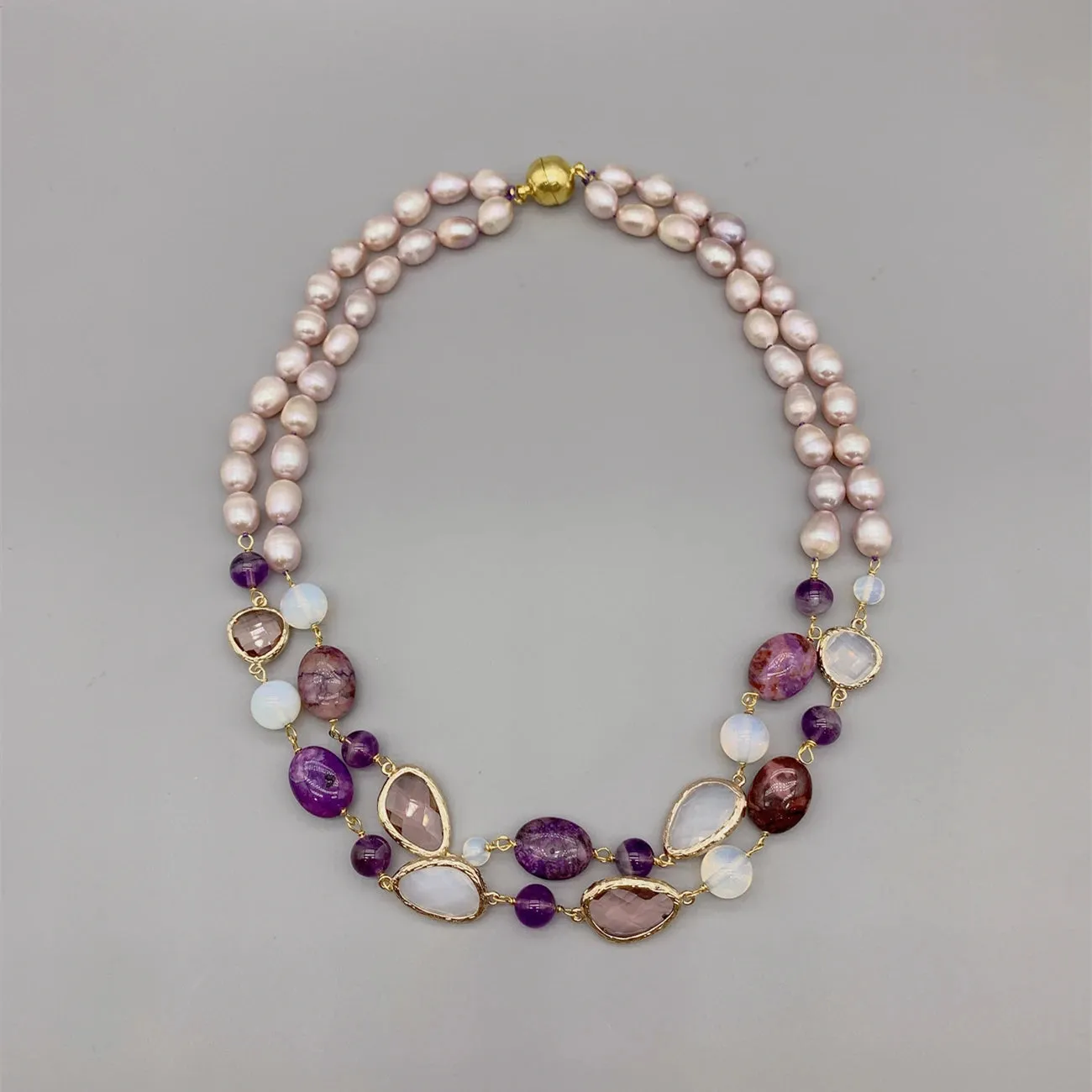 Natural Pearl Amethyst Gemstone Necklace