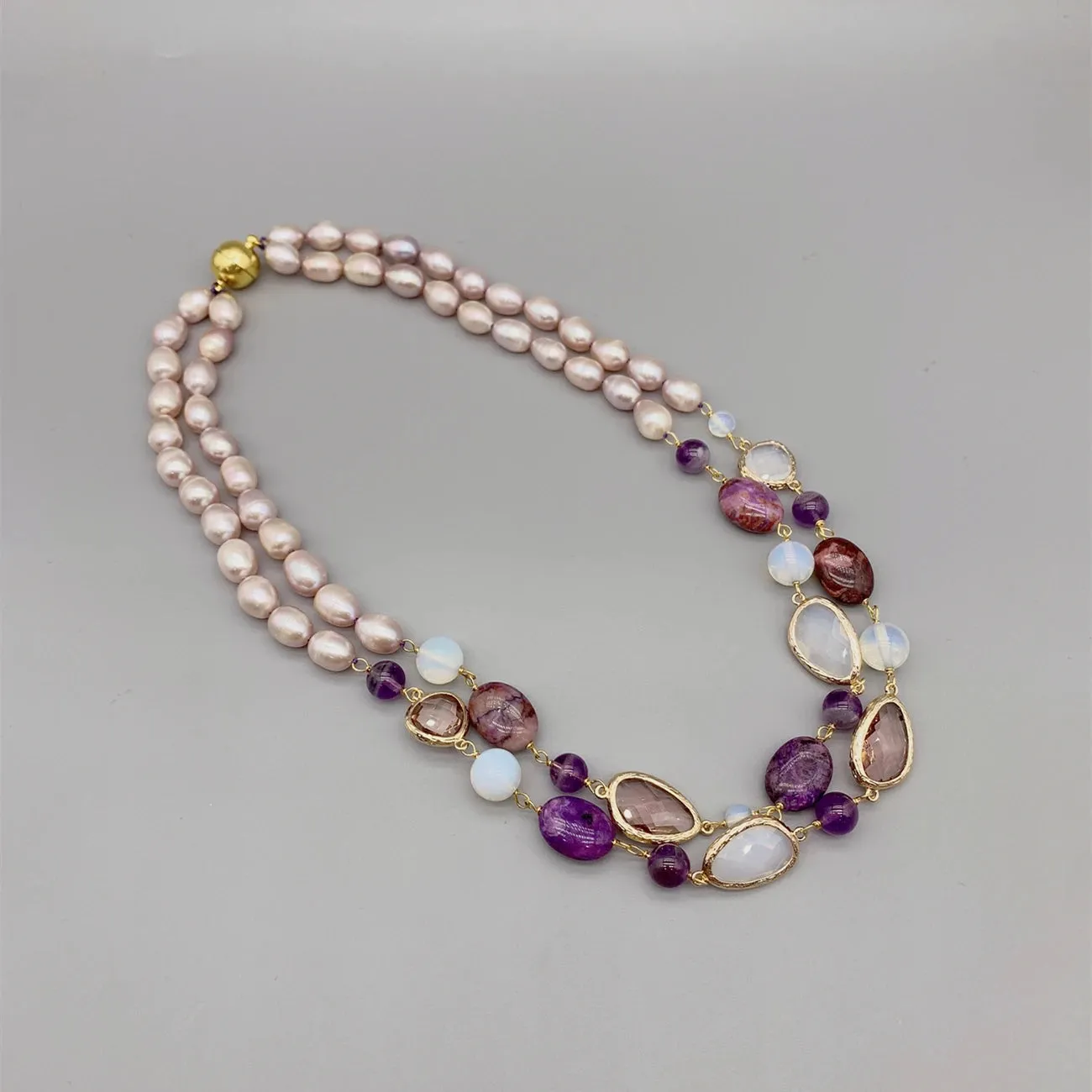Natural Pearl Amethyst Gemstone Necklace