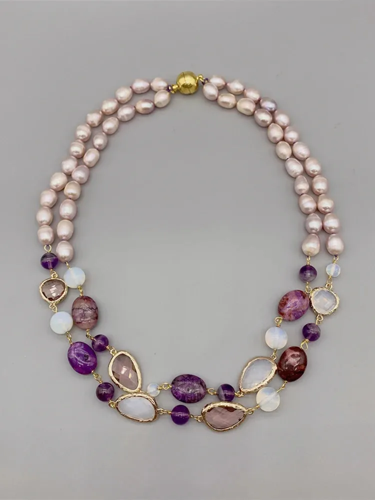 Natural Pearl Amethyst Gemstone Necklace